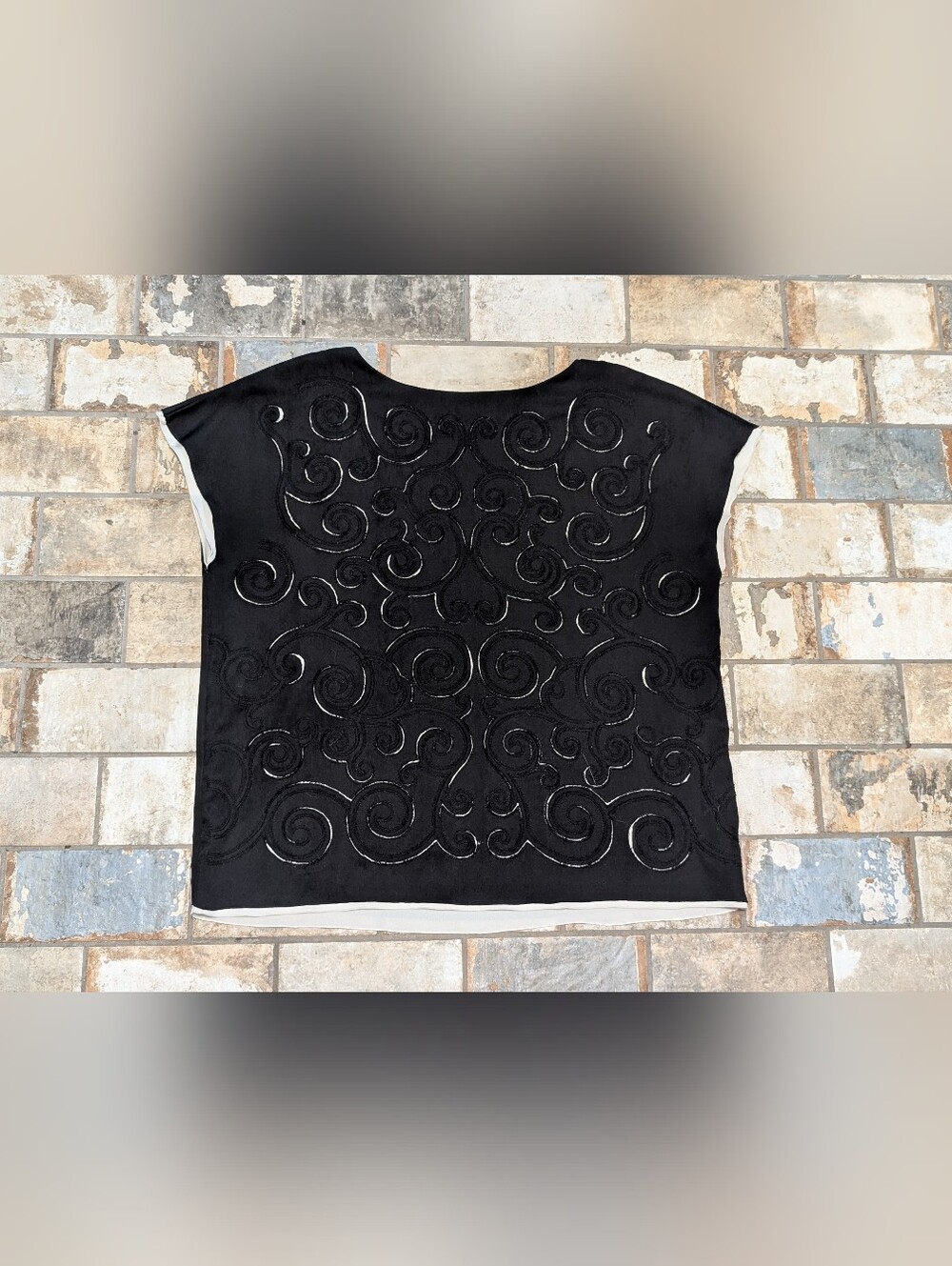Catherine Malandrino Swirl Embroidered Cutout Layered Top Women's XL